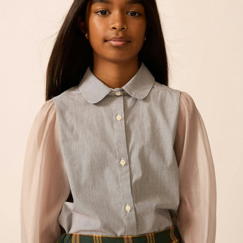 Pinstripe Chiffon Sleeve Blouse