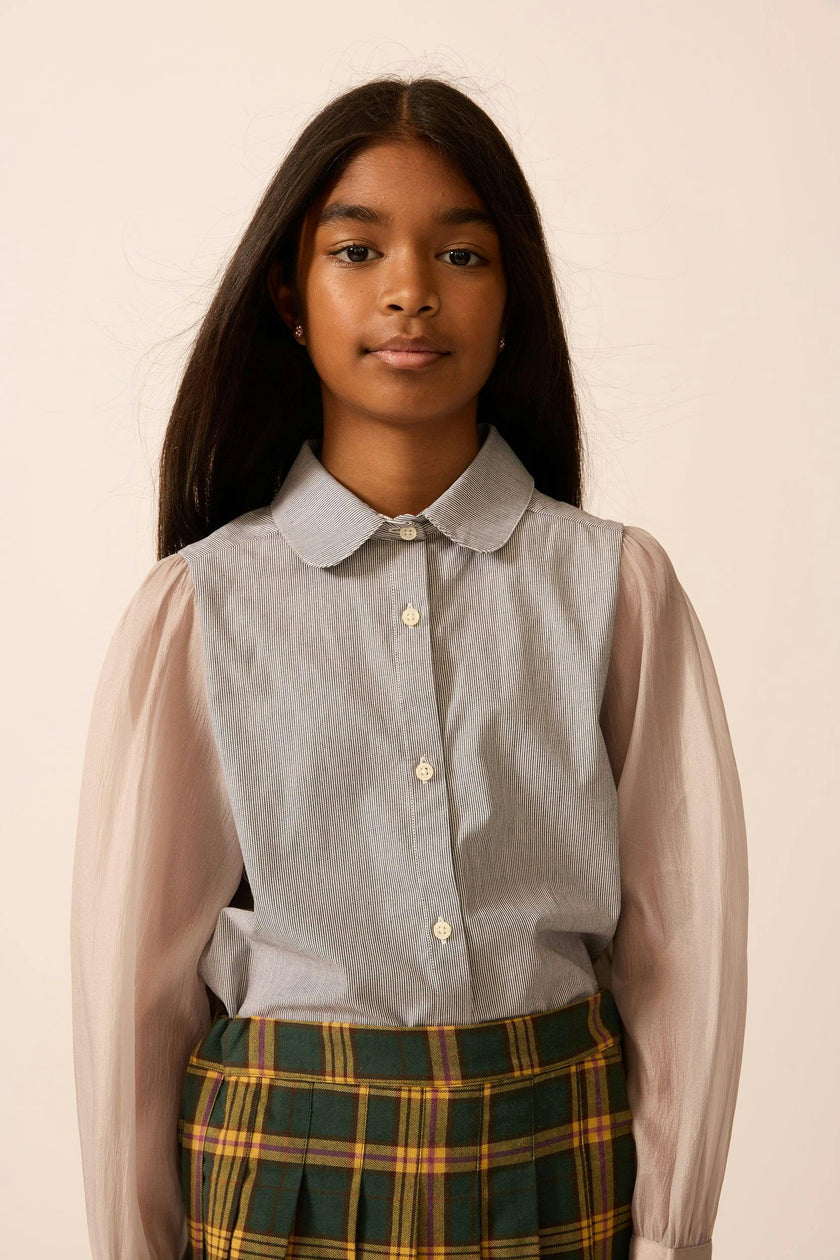 Pinstripe Chiffon Sleeve Blouse