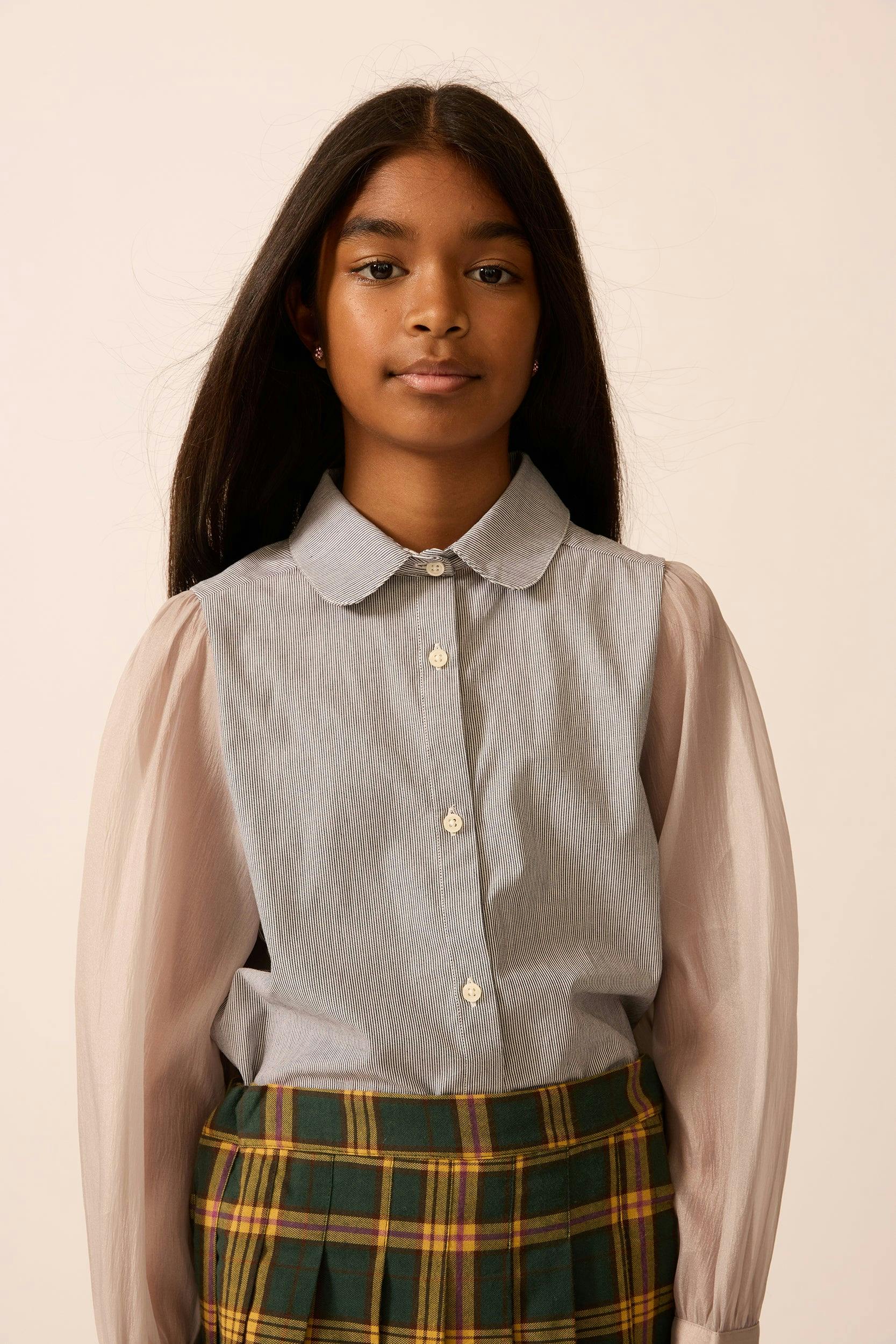 Pinstripe Chiffon Sleeve Blouse
