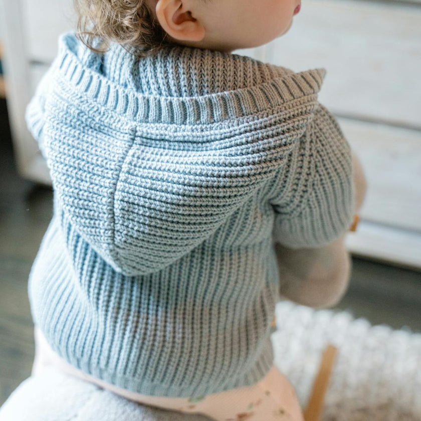 Pima Cotton Knit Waffle Hoody in Pearl Blue