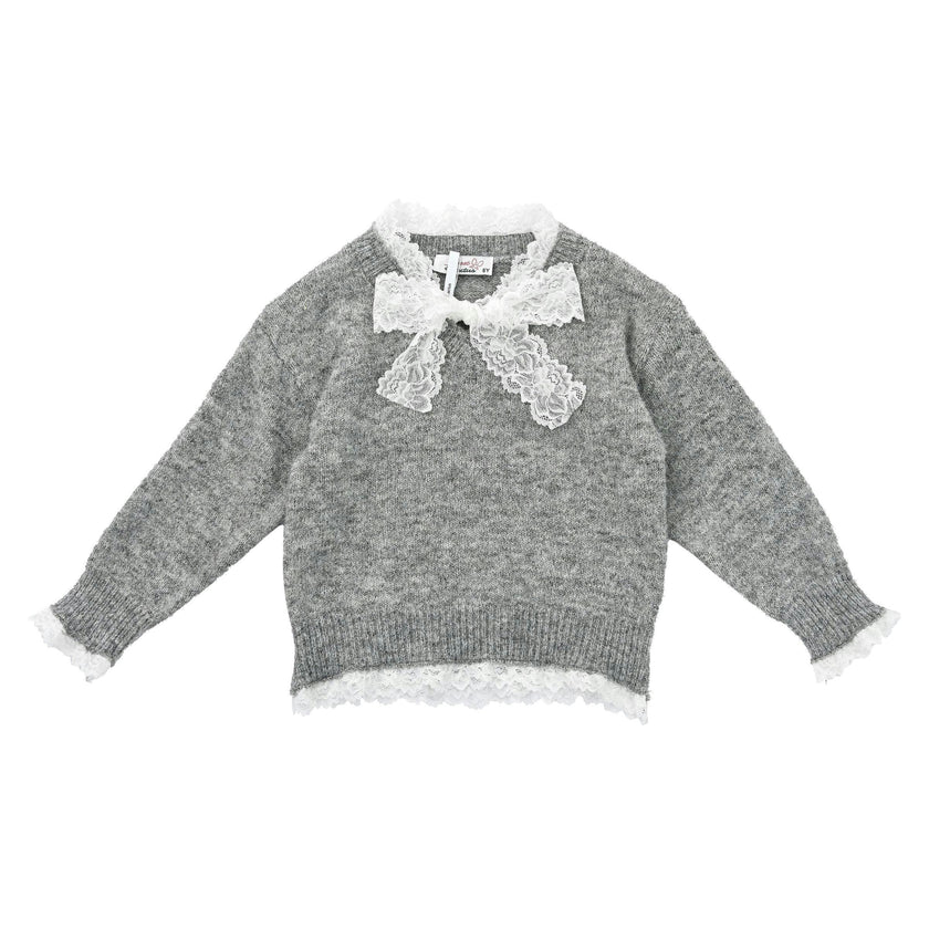 Gray Lace-Bow Top with Tiered Skirt