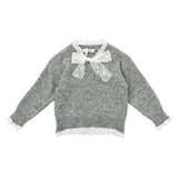 Gray Lace-Bow Top with Tiered Skirt