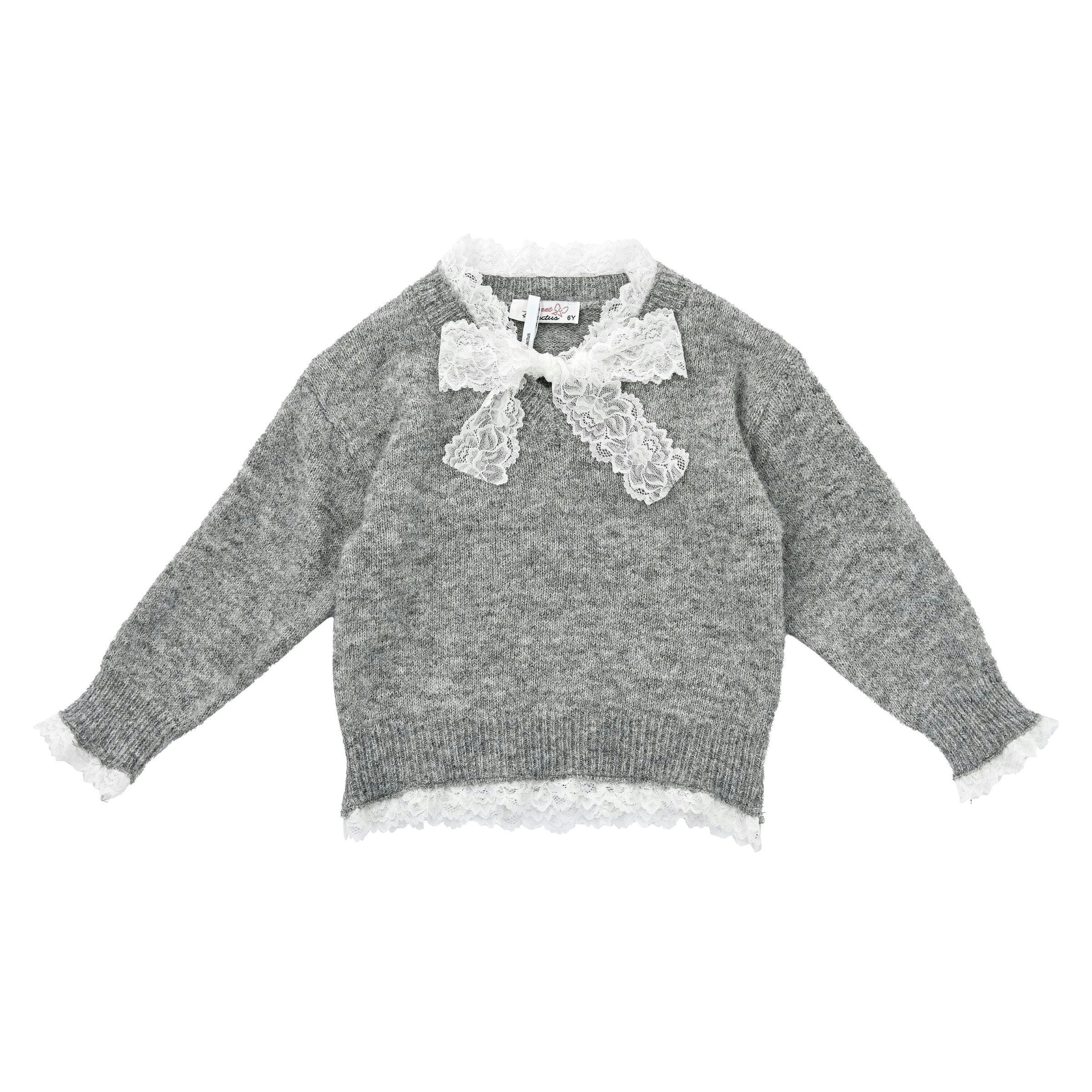 Gray Lace-Bow Top with Tiered Skirt
