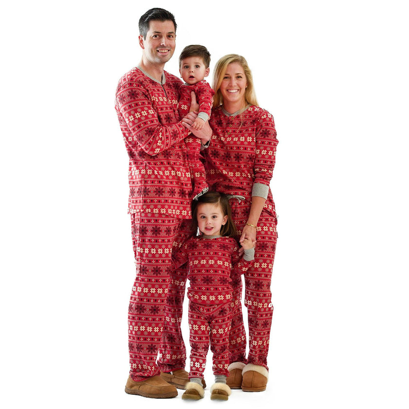 Matching Family Jammies Christmas Pajamas - Nordic Fair Isle Red