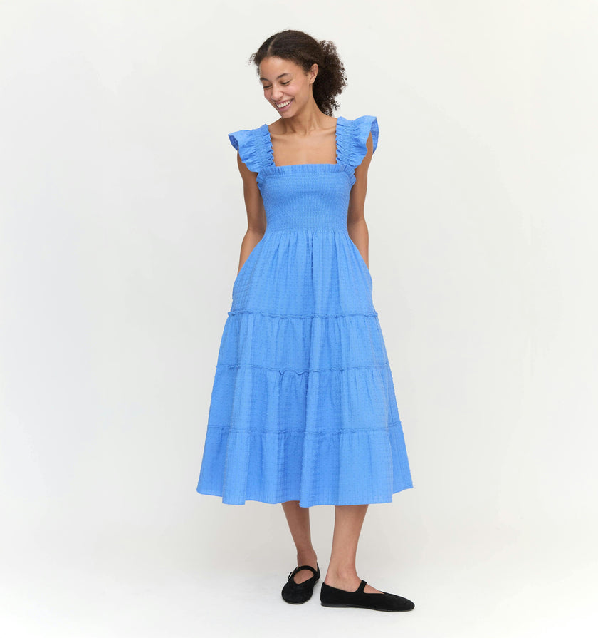 The Ellie Nap Dress - Hydrangea Blue Textured Clip Dot