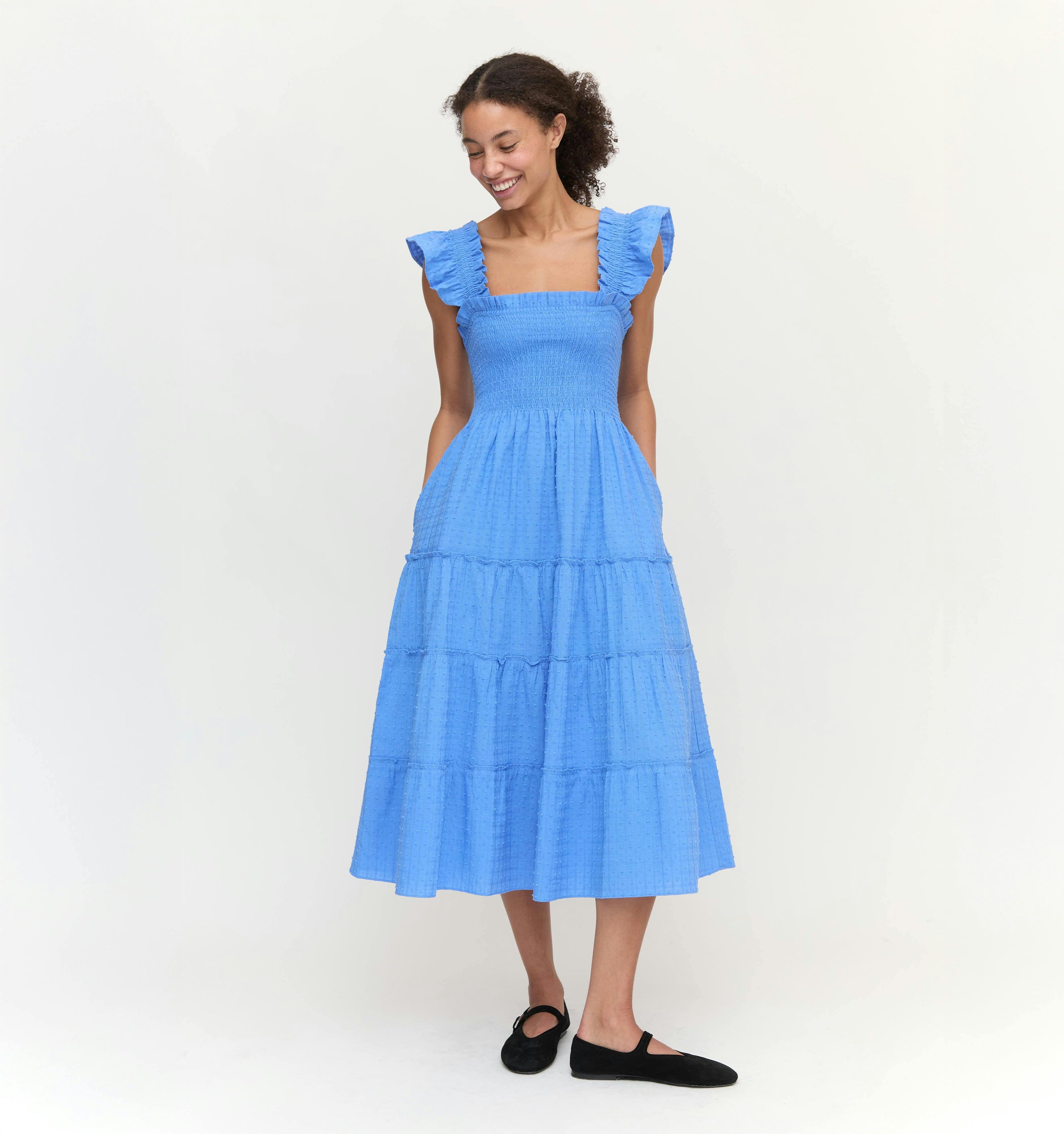 The Ellie Nap Dress - Hydrangea Blue Textured Clip Dot