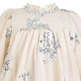 Cream Silver Floral Appliqué Dress