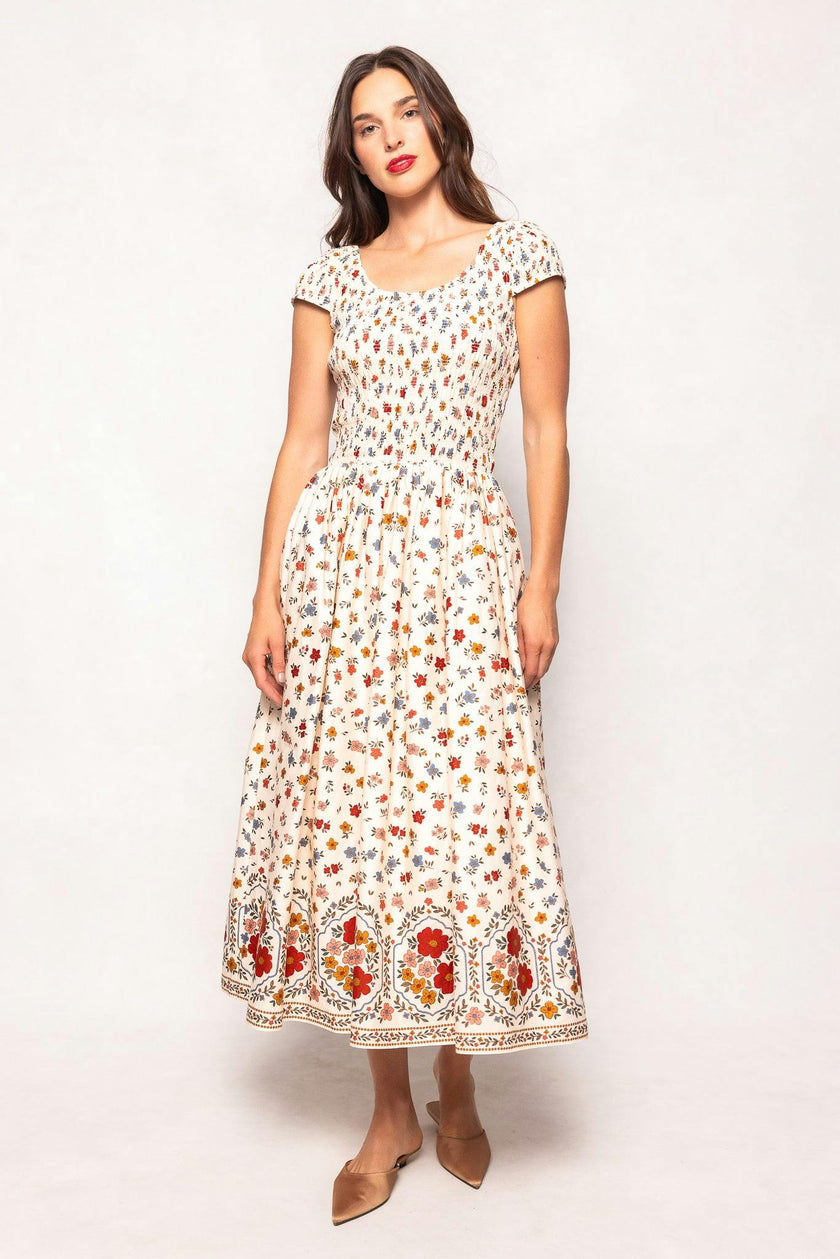 Marlow Cap Sleeve Dress in Cream Ditsy Floral