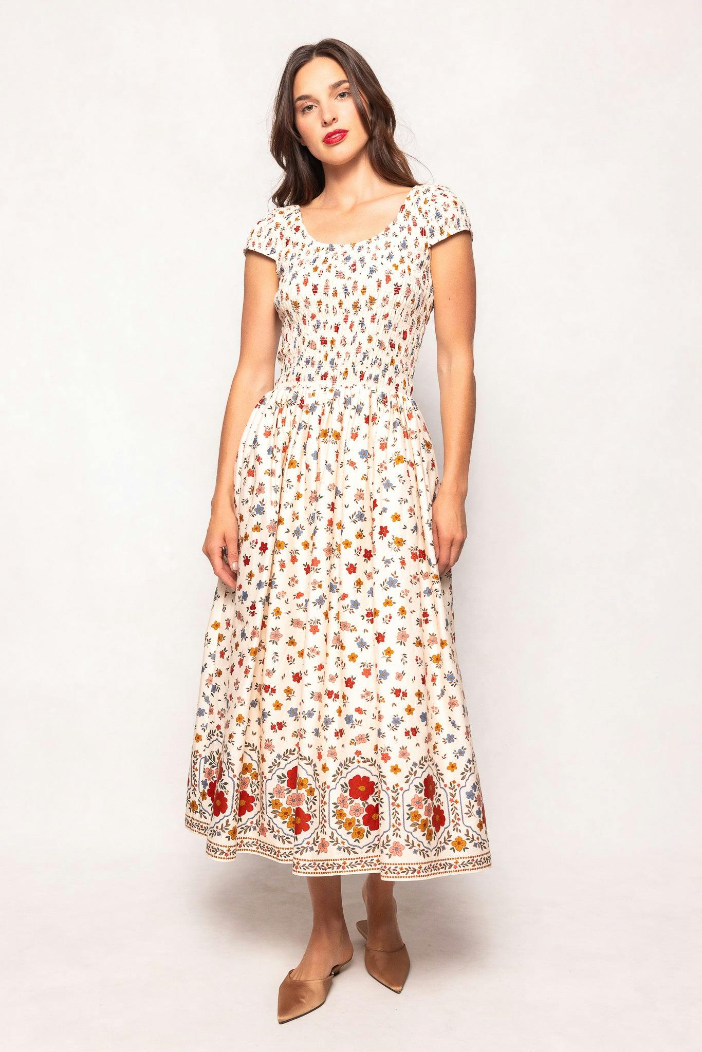 Marlow Cap Sleeve Dress in Cream Ditsy Floral