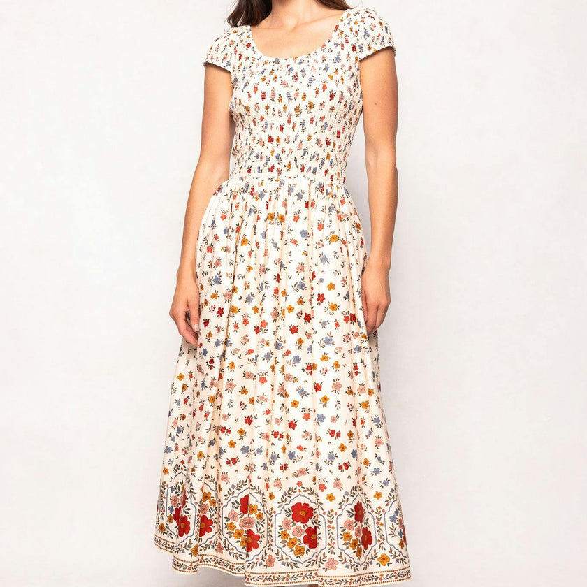 Marlow Cap Sleeve Dress in Cream Ditsy Floral