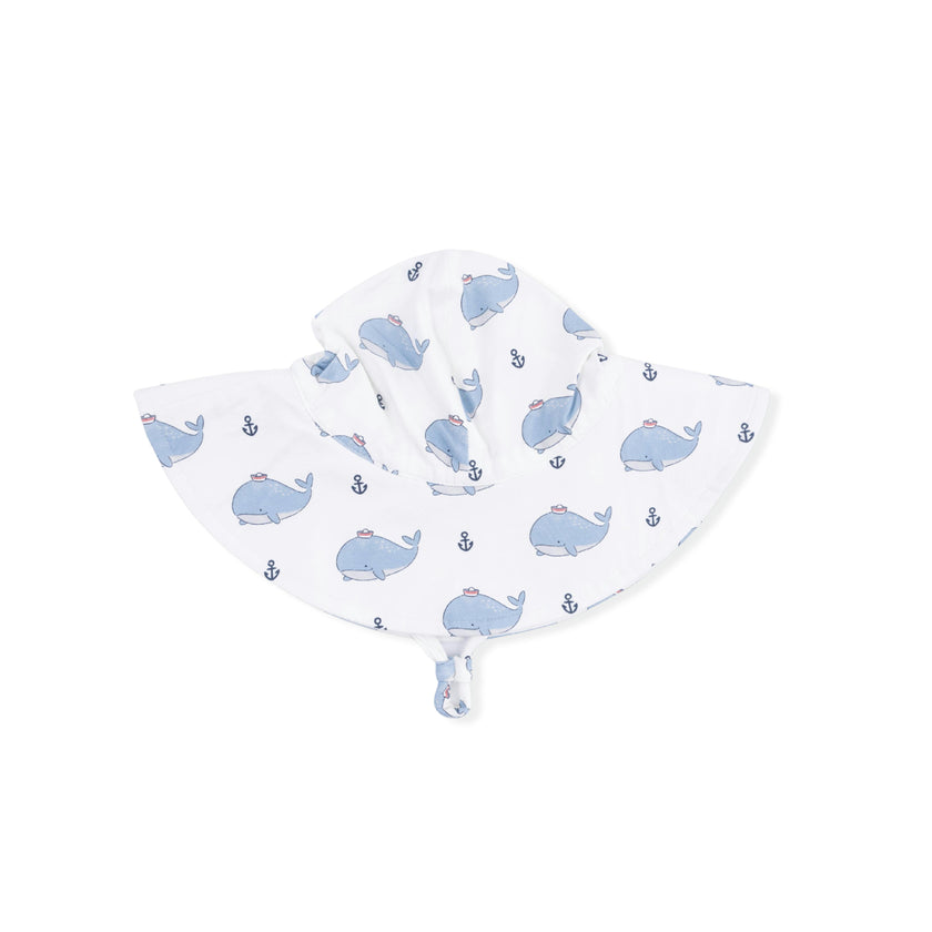 Bubbly Sailor Whales Blue - Wide Brim Sun Hat