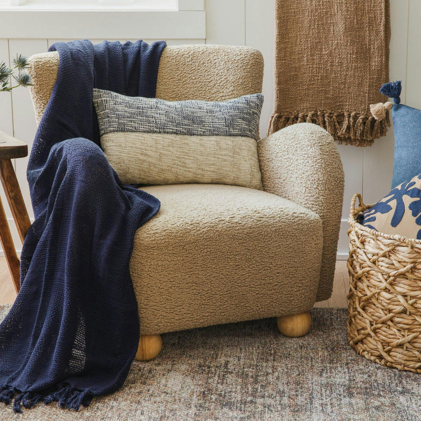 Sand & Sea Blue & Tan Coastal Stripe Lumbar Pillow
