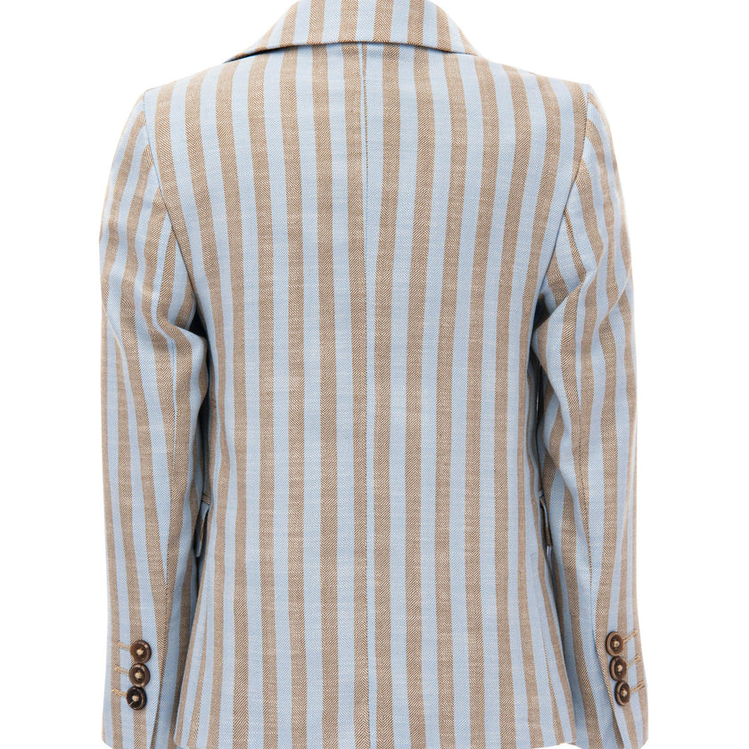 Beige Striped Peak Lapel Blazer