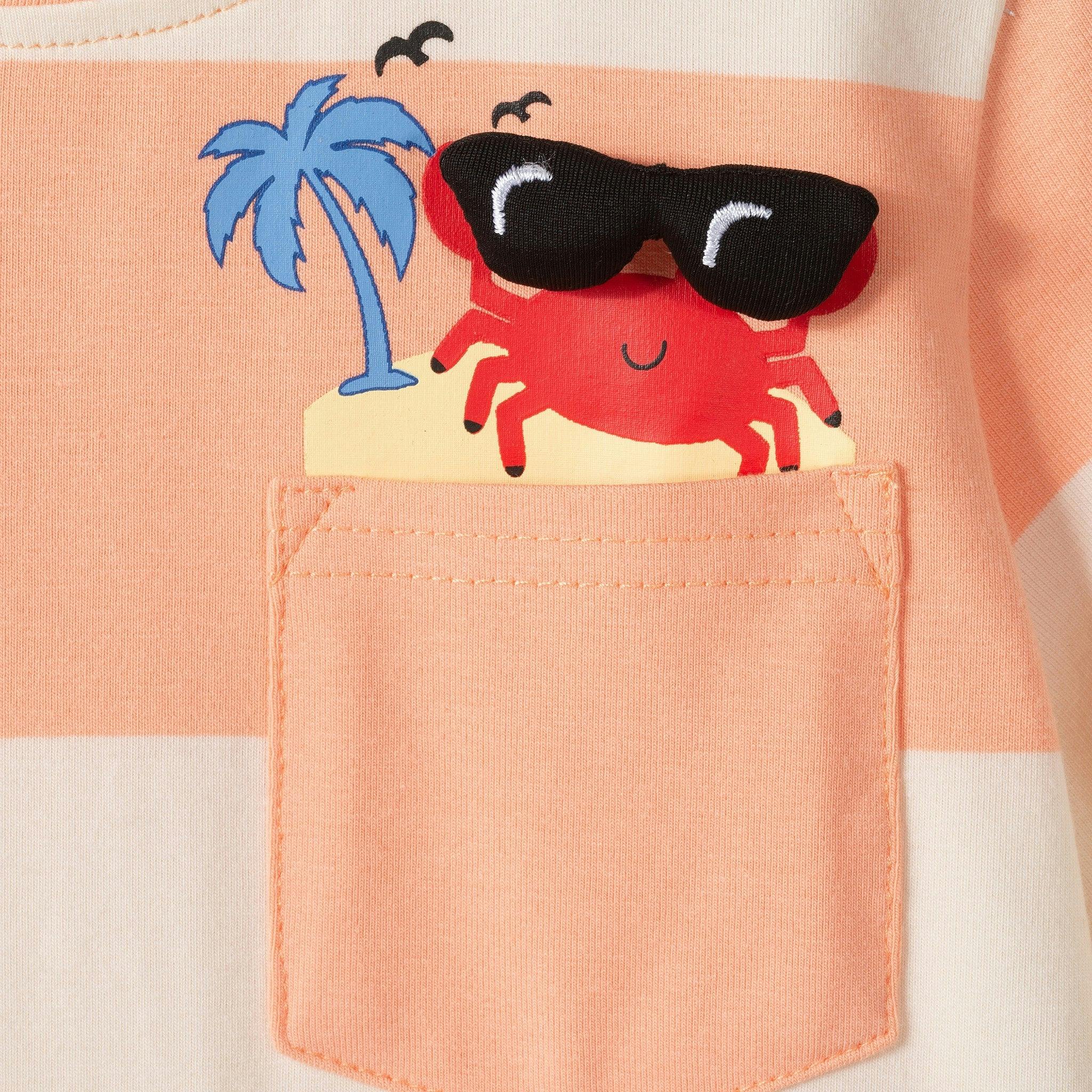 Boys Stripe Pocket Tee | Crab Graphic