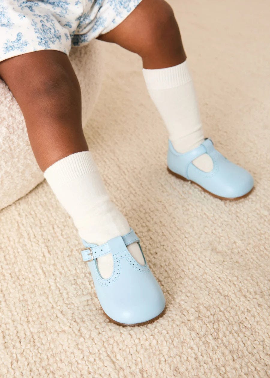 Leather T-Bar Baby Shoes in Sky Blue (20-26EU)