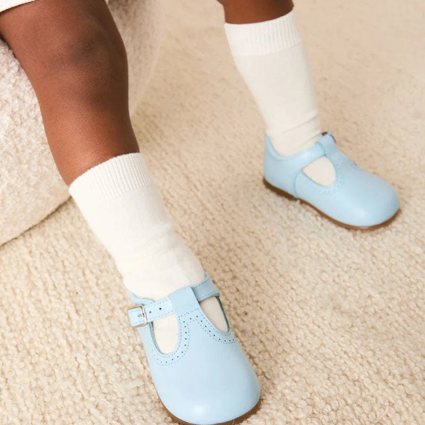 Leather T-Bar Baby Shoes in Sky Blue (20-26EU)