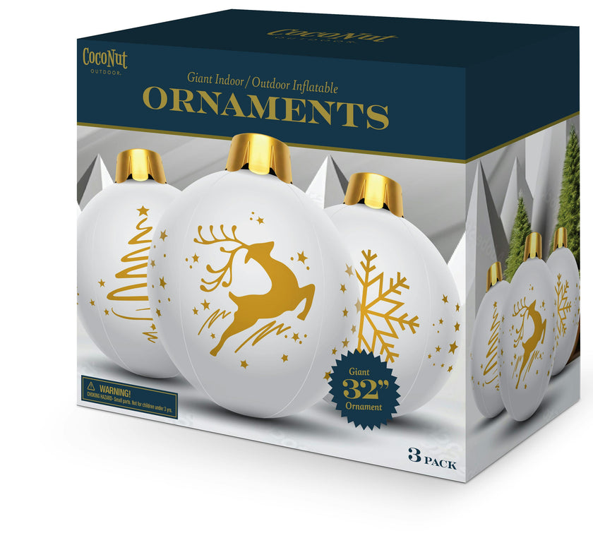 32" Inflatable Holiday Ornament - White 3 Pack