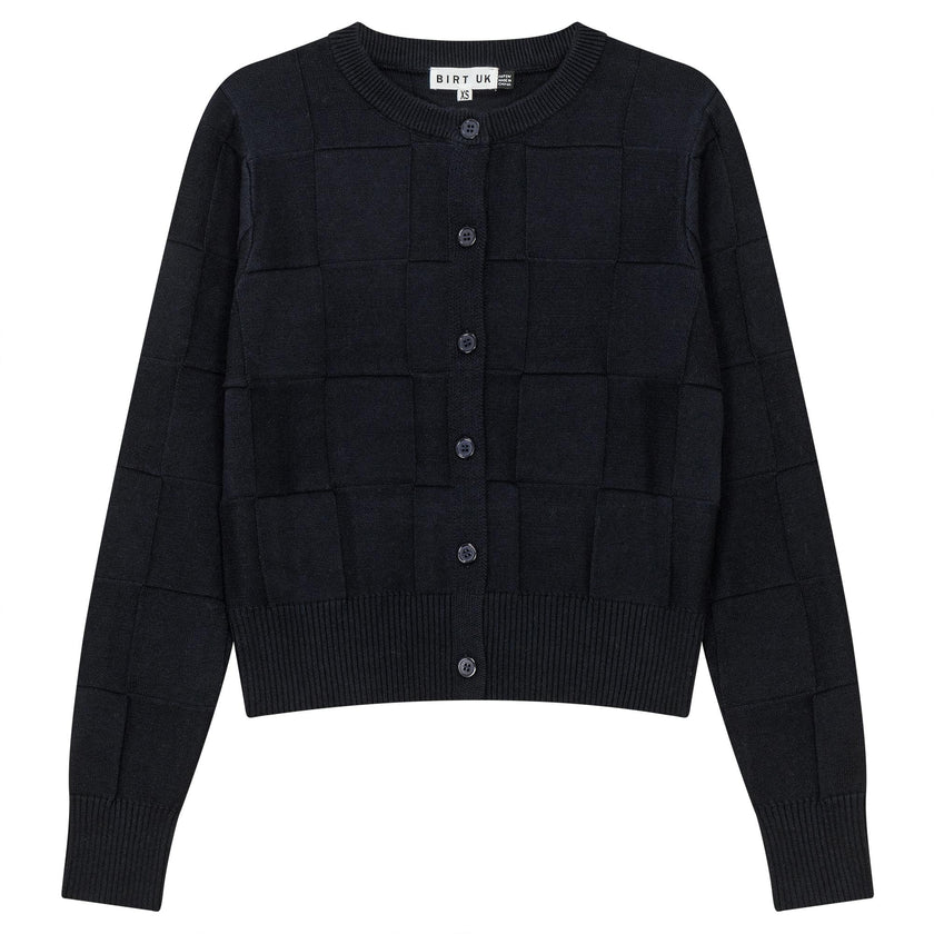 Checked Knit Cropped Cardigan