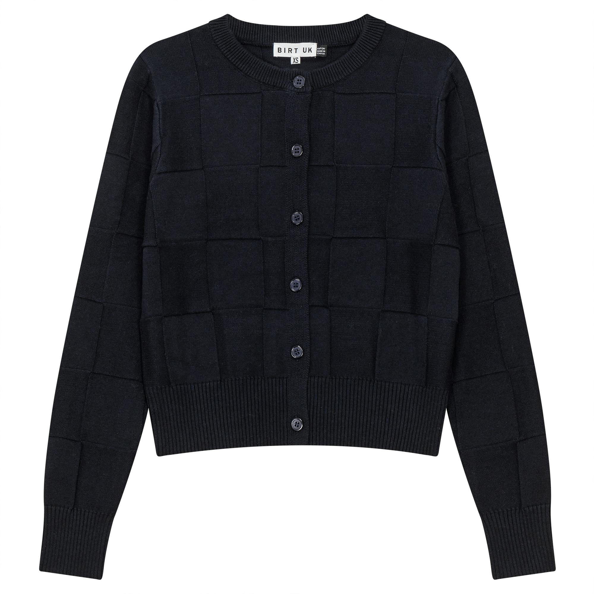 Checked Knit Cropped Cardigan