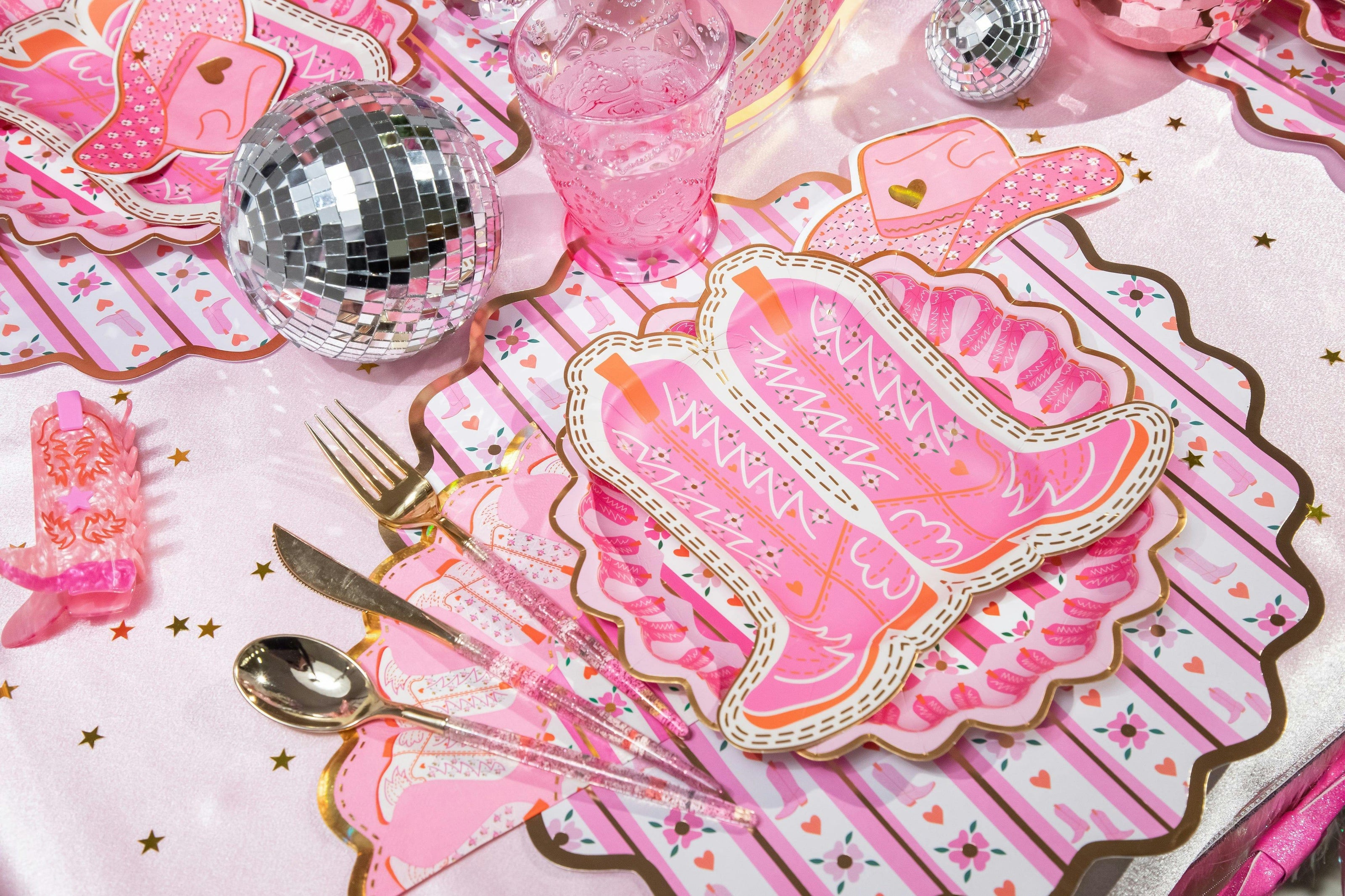 Packed Party Hey Cowgirl Die-Cut Cowboy Hat Dessert Napkins 20ct - Gold Foil Pink Hat-Shaped 3-Ply Napkins for Western Parties
