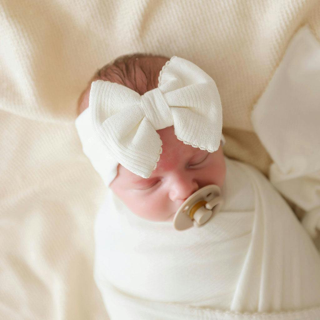 Coconut Pointelle Picot Swaddle Headband Set