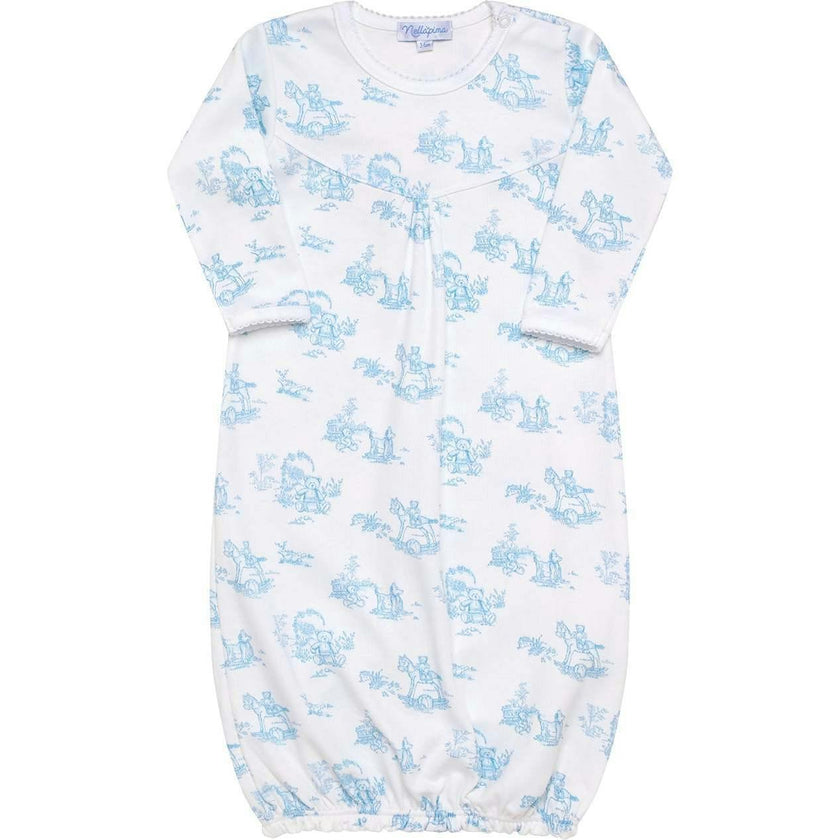 Blue Toile Baby Gown