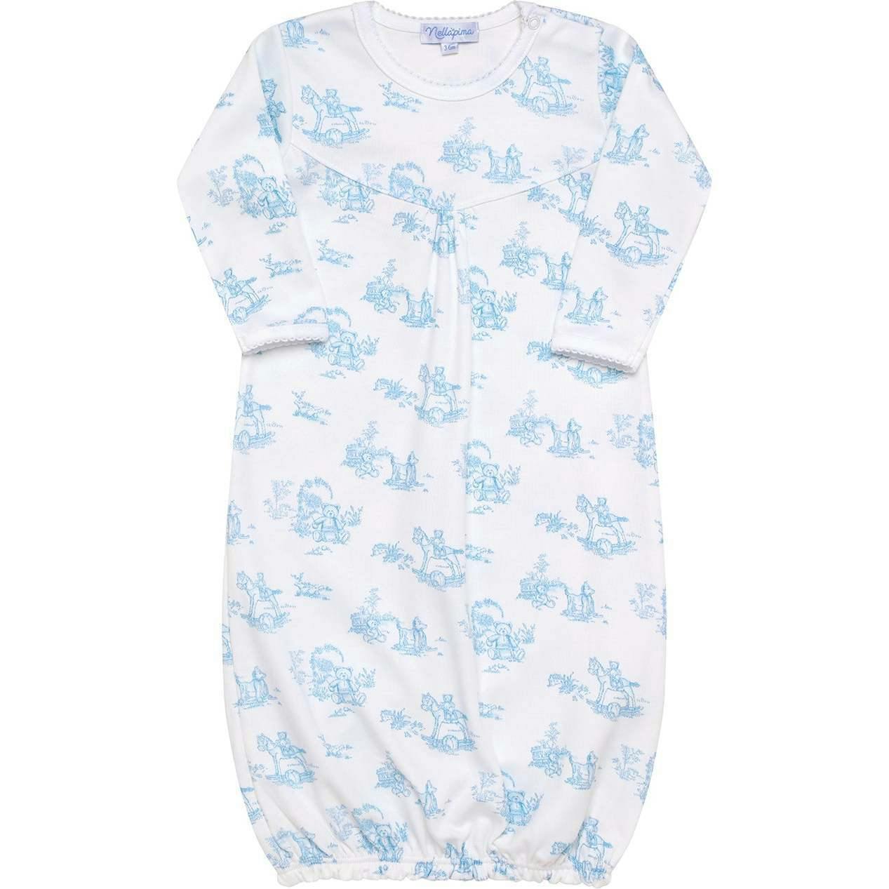 Blue Toile Baby Gown