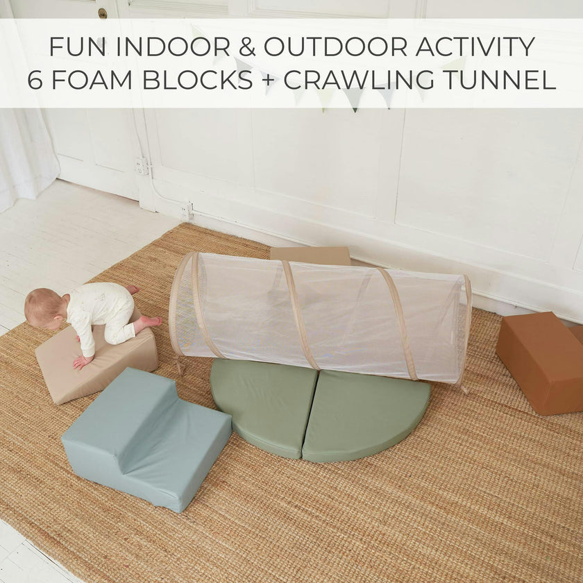 Fun Climbing Toy Set for Toddlers Aged 1-3 - Incl. Crawl Through Tunnel & PU-Leather Climbing Blocks for Indoor Fun - Foam Play Gym for Baby & Kids