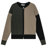Color Block Double Zip Knit Cardigan