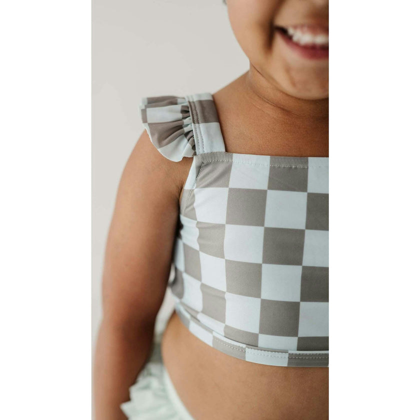 Girl's Two-Piece Swimsuit Checker in Seagrass