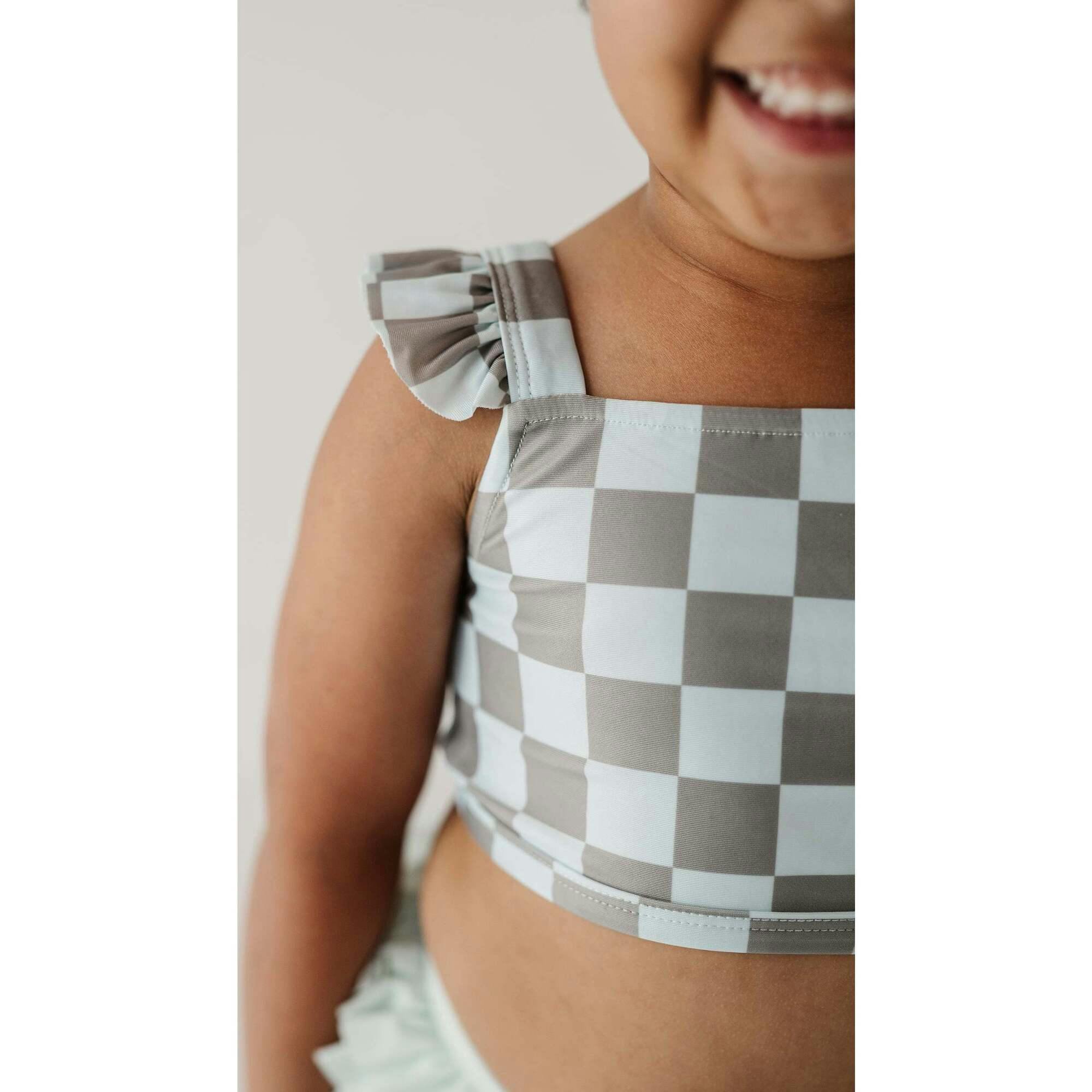 Girl's Two-Piece Swimsuit Checker in Seagrass