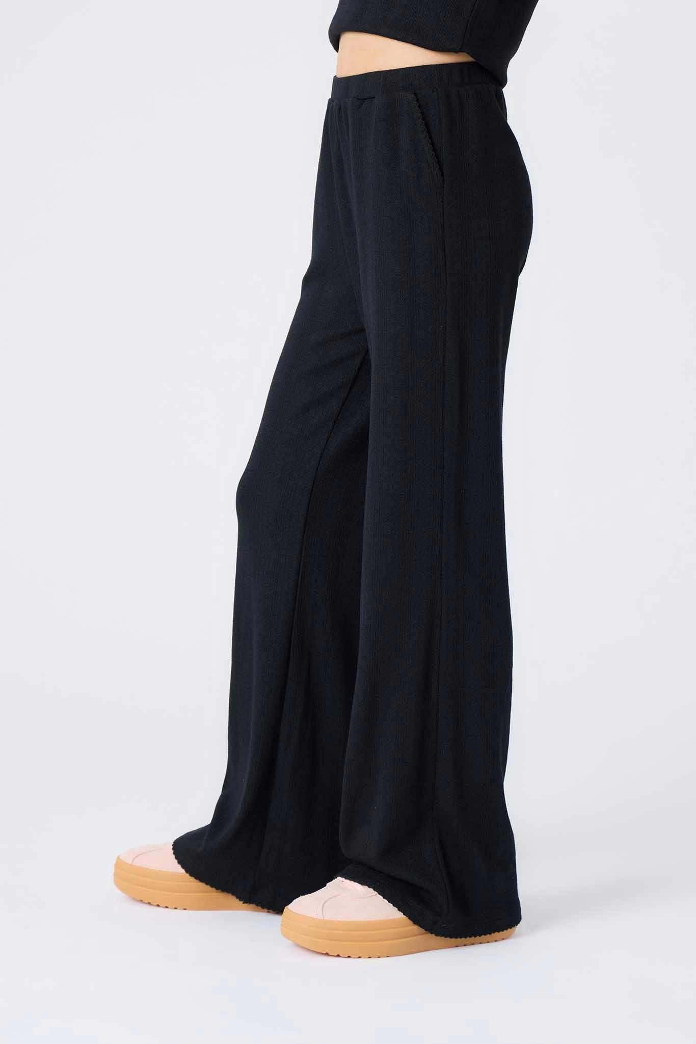 Girls Pointelle Flare Pant in Black