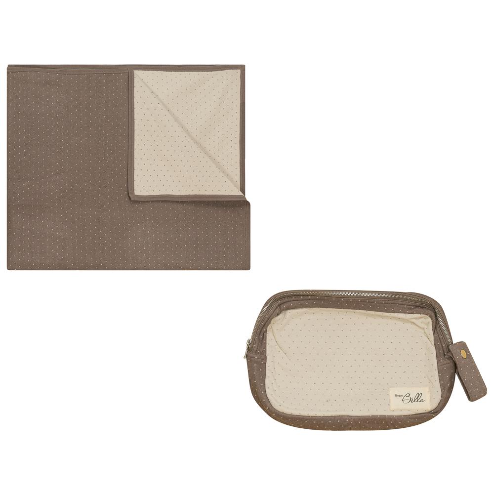 Knitted Blanket with Pouch Mink/Dark Almond