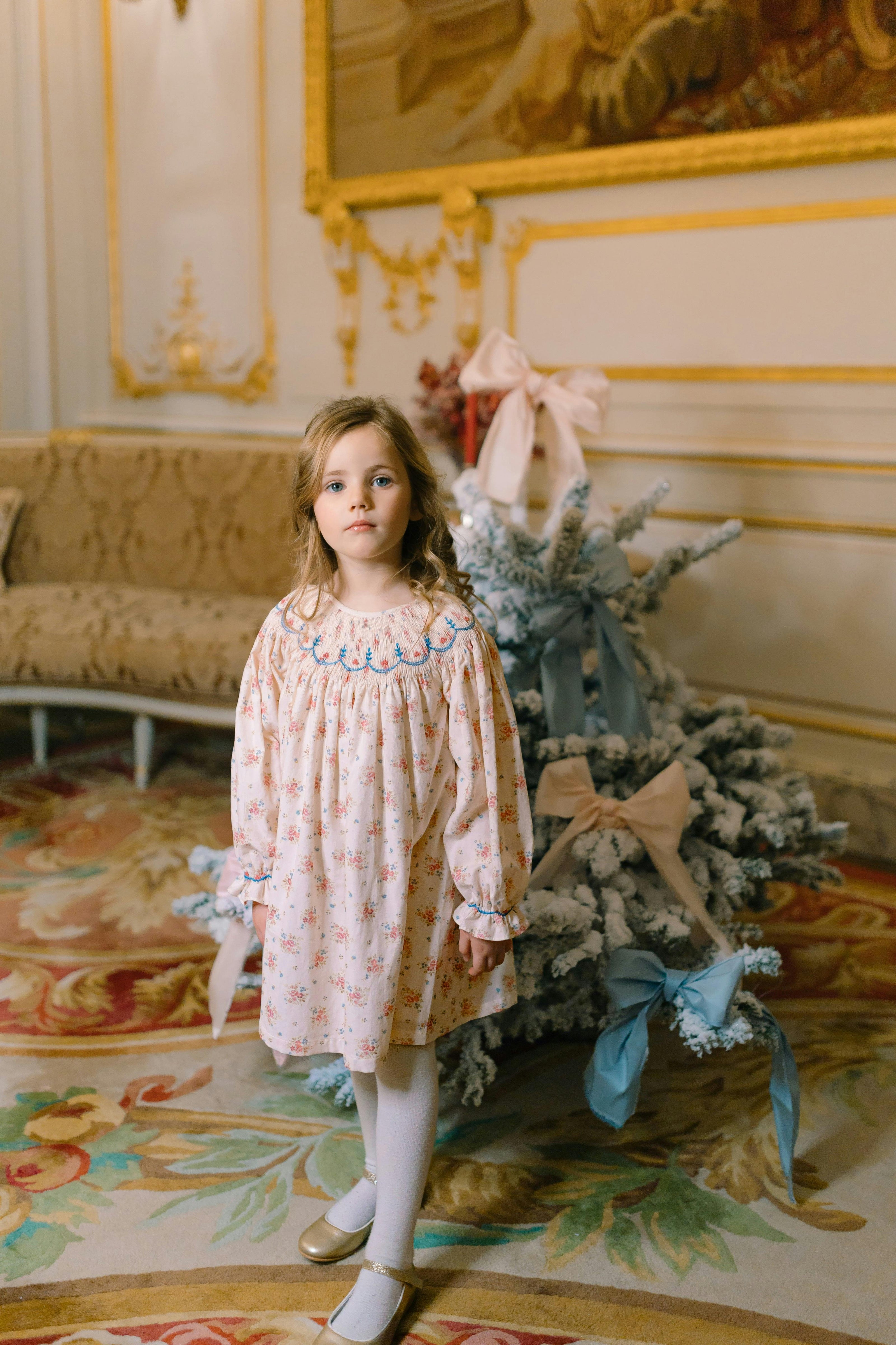 AGATHE FLORAL BISHOP SMOCKED DRESS
