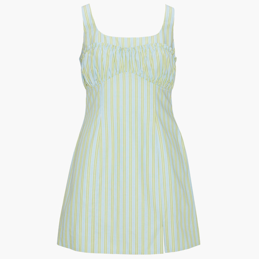 The Eviana Dress - Blue/Green Stripe