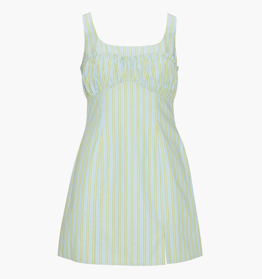 The Eviana Dress - Blue/Green Stripe