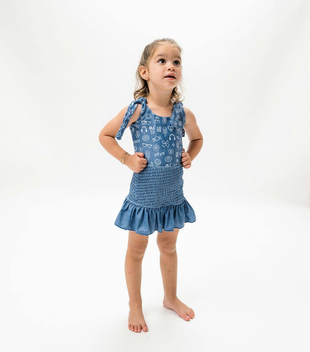 smocked skirt denim