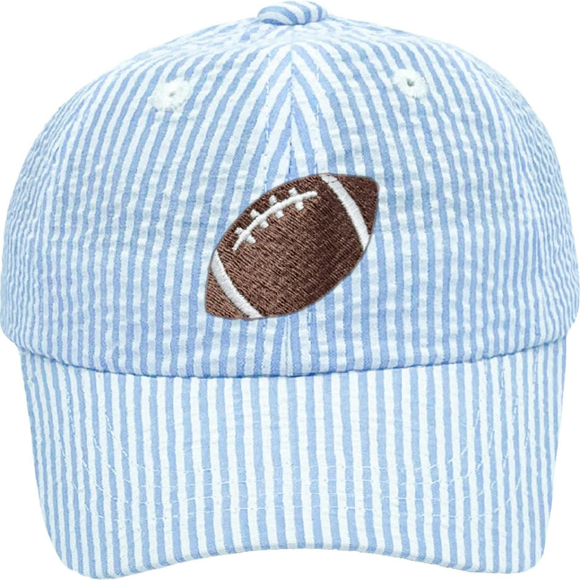 Blue Seersucker Football Baseball Hat - Baby/Toddler & Youth