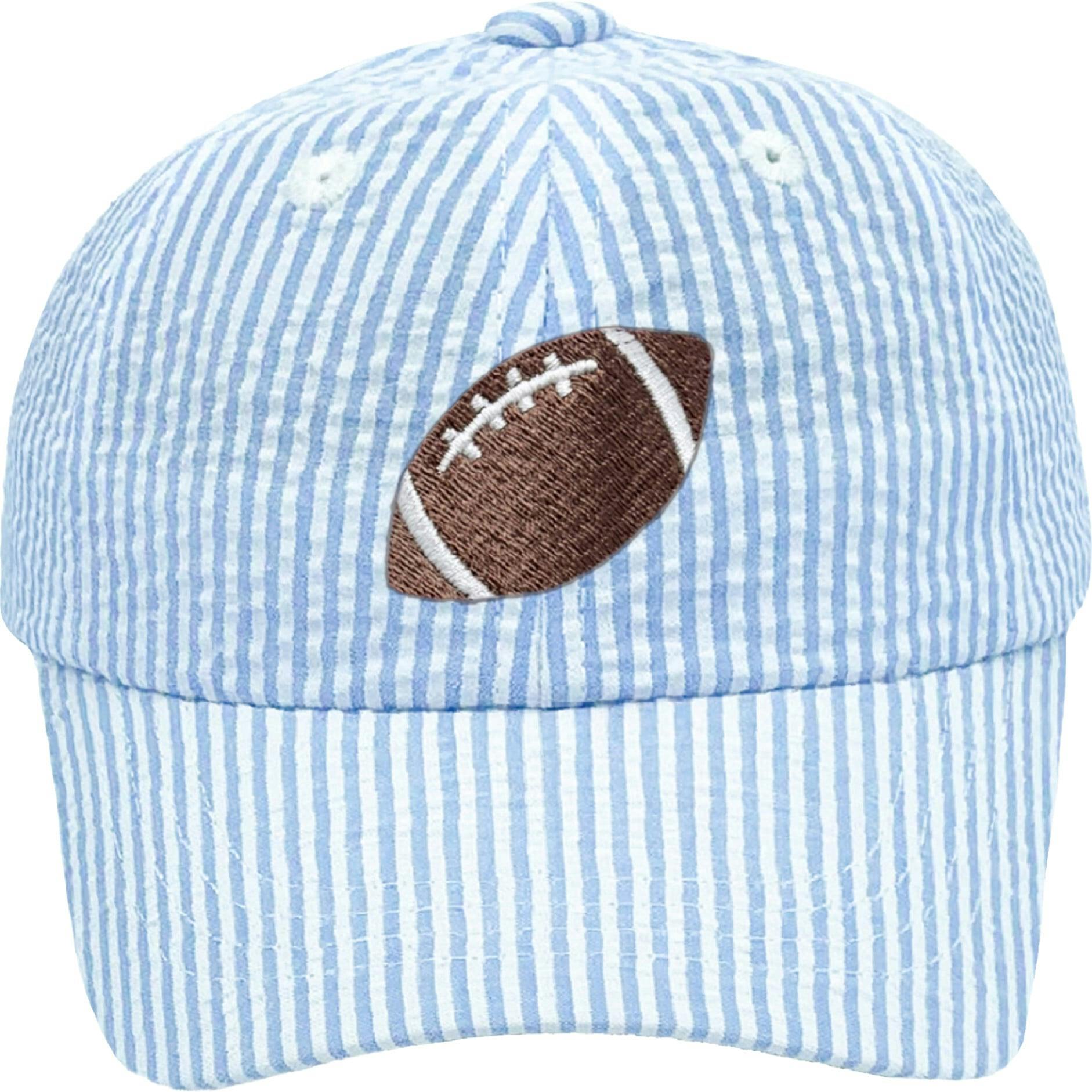 Blue Seersucker Football Baseball Hat (Baby/Toddler, Youth)