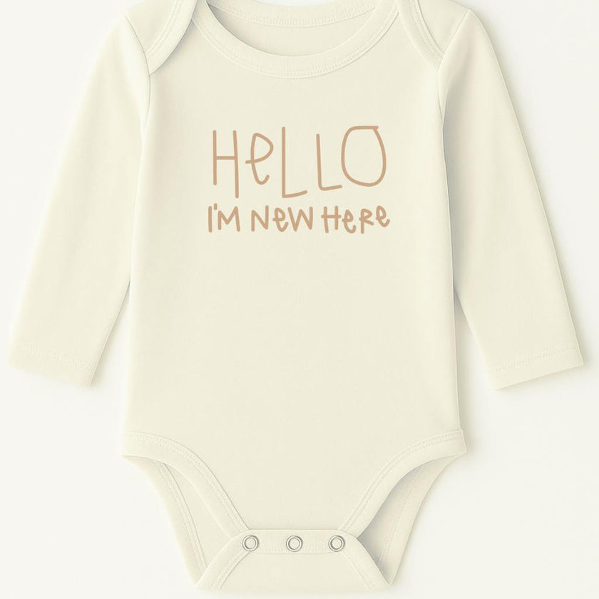 Hello I'm New Here Clay Organic Cotton Baby Bodysuit Long Sleeve