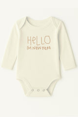 Hello I'm New Here Clay Organic Cotton Baby Bodysuit Long Sleeve
