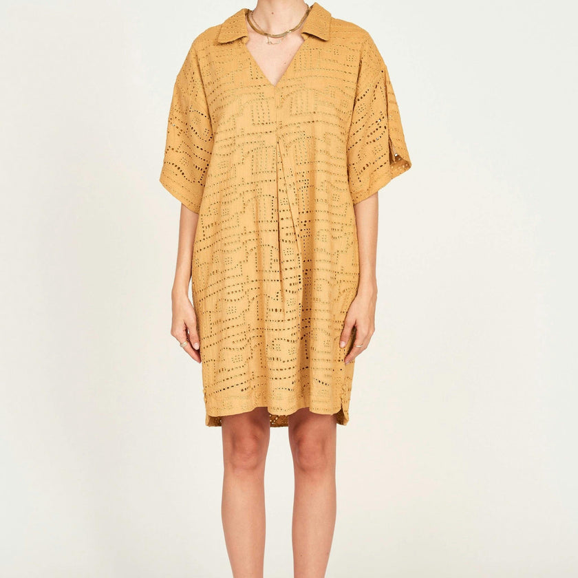 Lanai Popover Dress in Golden Eyelet