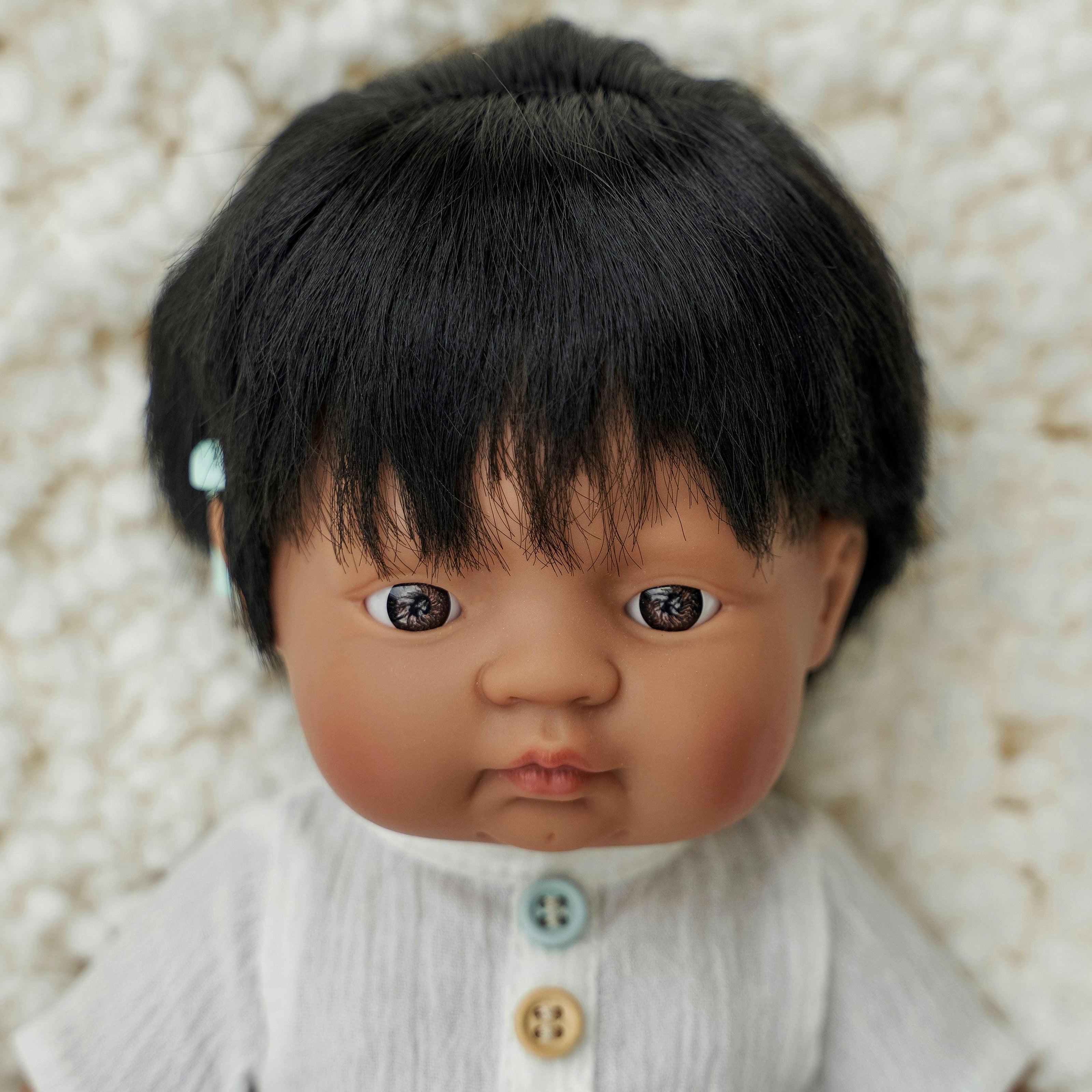 Hispanic Boy Baby Doll with Black Hair and Hearing Aid - 15