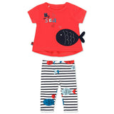 Red Embroidered T-shirt Outfit Set