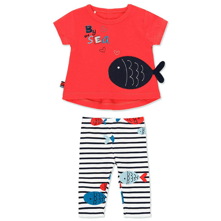 Red Embroidered T-shirt Outfit Set