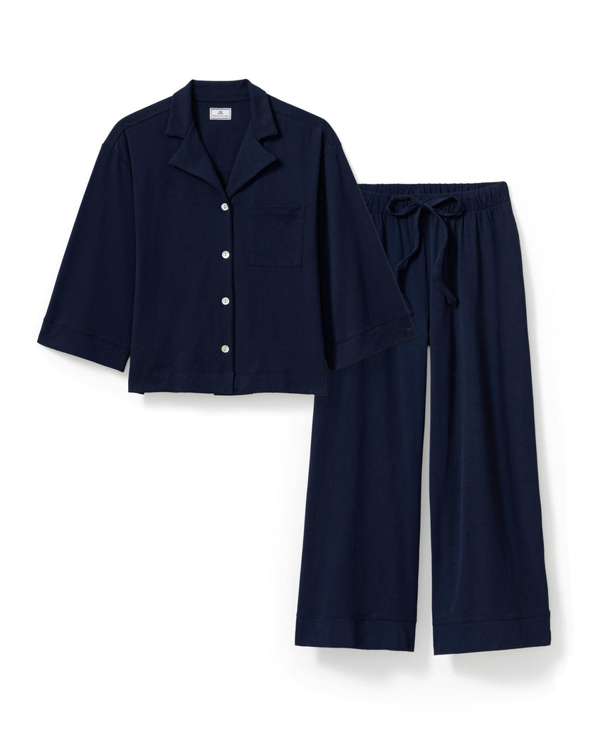 The Olivia Wide Leg Pima Pajama Set in Navy