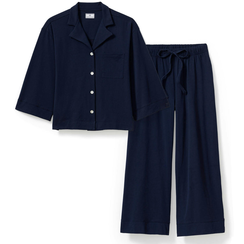 The Olivia Wide Leg Pima Pajama Set in Navy