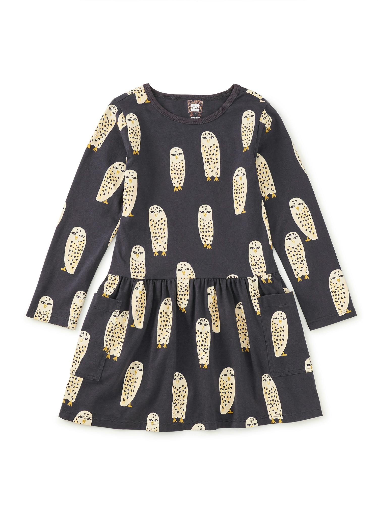 Long Sleeve Pocket Dress, Snowy Owl