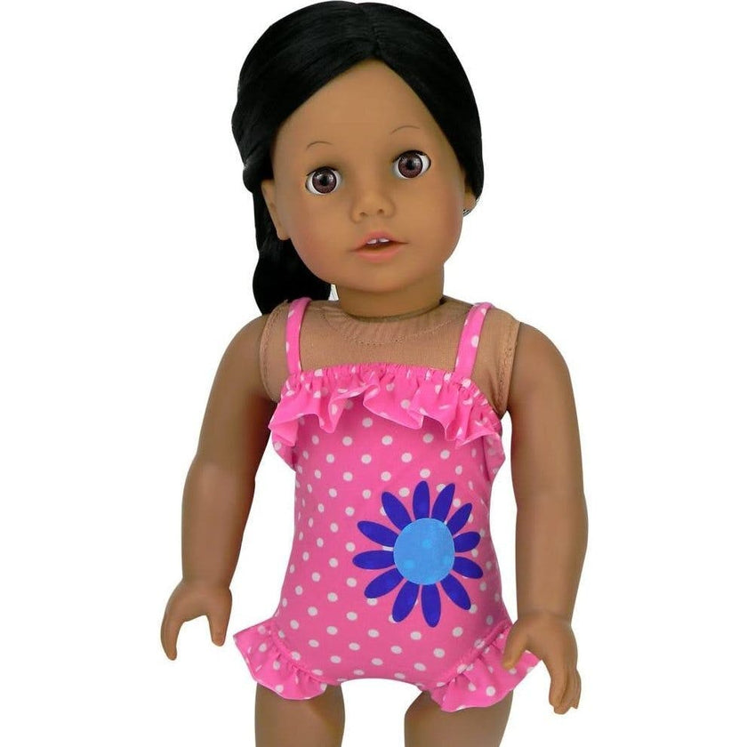 Sophia’s Ruffle Polka Dot One-Piece Bathing Suit and Inflatable Inner Tube 18” Dolls, Hot Pink