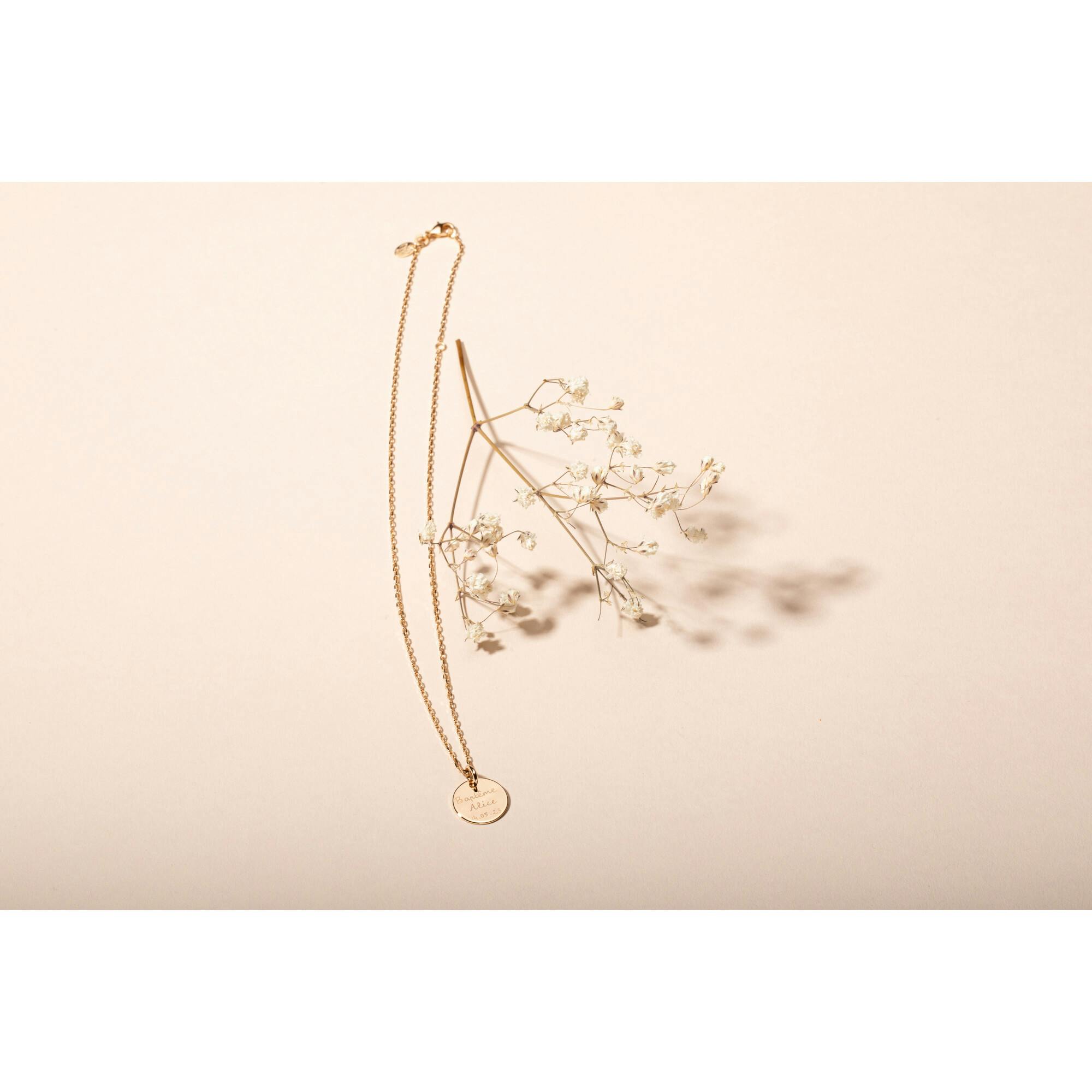 Personalized Christening Disc Necklace, 14k Gold Plated